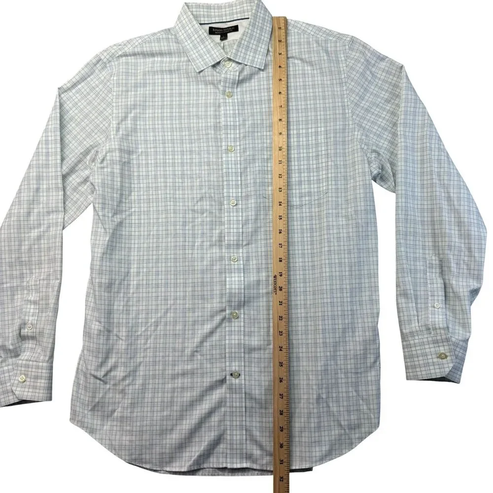 Banana Republic Shirt Men's Large White Blue Non Iron Classic Fit Button Up Top